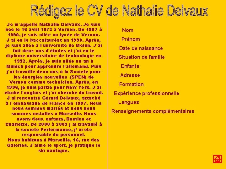 Je m`appelle Nathalie Delvaux. Je suis née le 16 avril 1972 à Vernon. De
