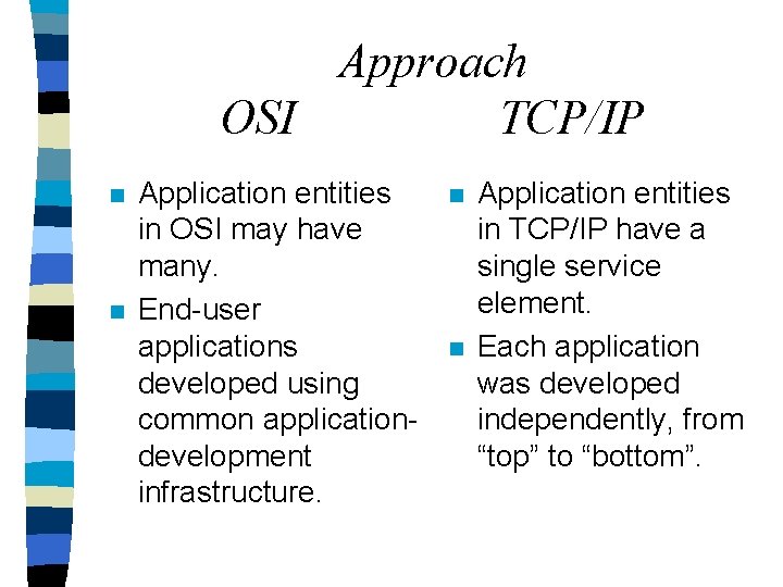 Approach OSI TCP/IP n n Application entities in OSI may have many. End-user applications