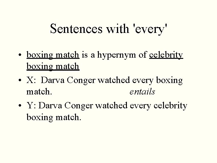 Sentences with 'every' • boxing match is a hypernym of celebrity boxing match • Sentences with 'every' • boxing match is a hypernym of celebrity boxing match •