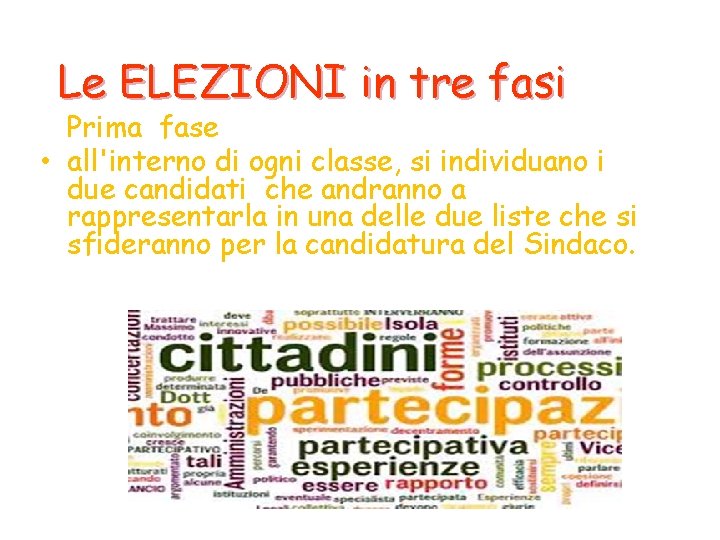 Le ELEZIONI in tre fasi Prima fase • all'interno di ogni classe, si individuano