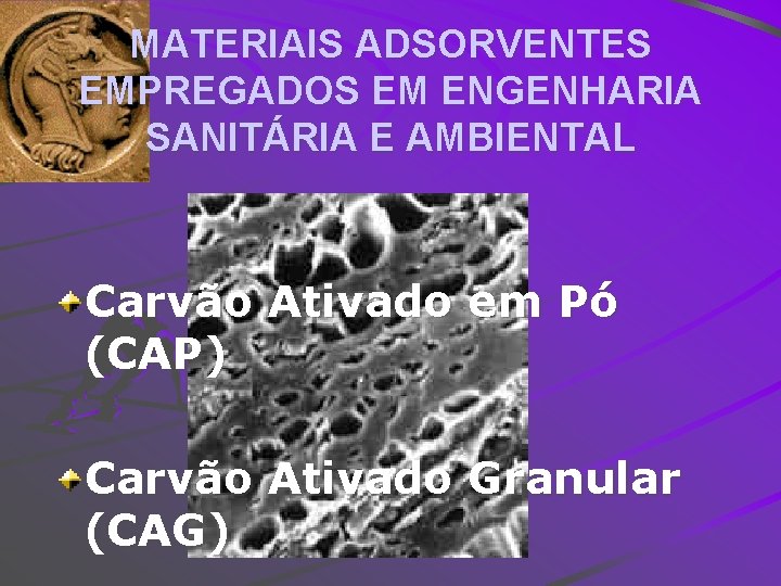 MATERIAIS ADSORVENTES EMPREGADOS EM ENGENHARIA SANITÁRIA E AMBIENTAL Carvão Ativado em Pó (CAP) Carvão