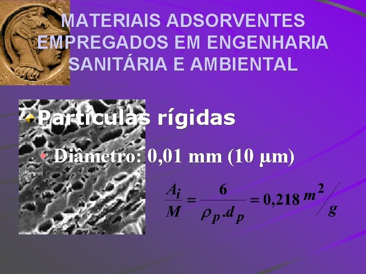 MATERIAIS ADSORVENTES EMPREGADOS EM ENGENHARIA SANITÁRIA E AMBIENTAL Partículas rígidas • Diâmetro: 0, 01