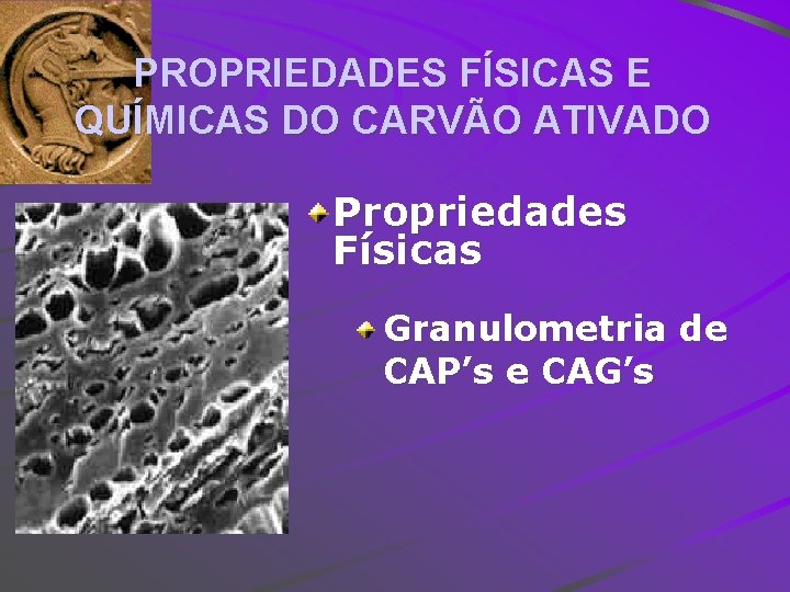 PROPRIEDADES FÍSICAS E QUÍMICAS DO CARVÃO ATIVADO Propriedades Físicas Granulometria de CAP’s e CAG’s