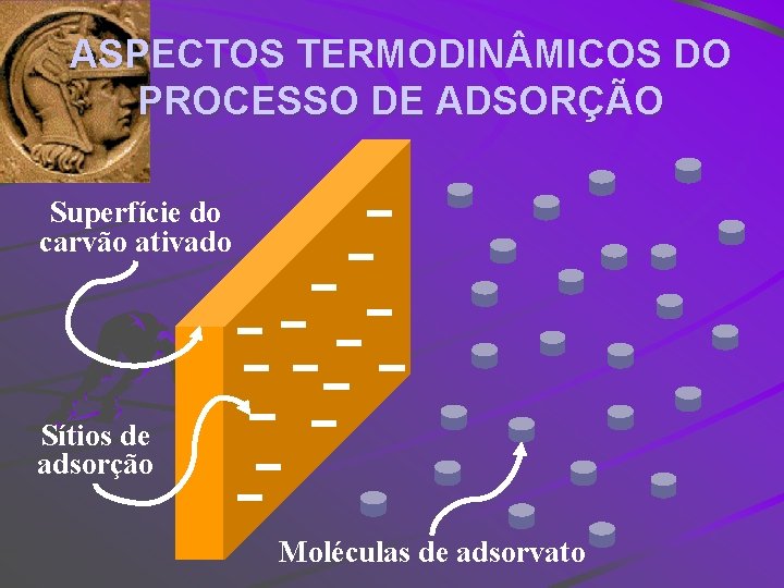 ASPECTOS TERMODIN MICOS DO PROCESSO DE ADSORÇÃO Superfície do carvão ativado Sítios de adsorção