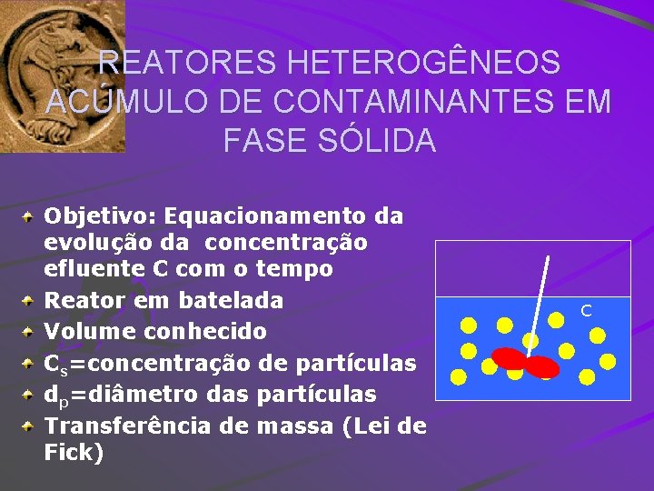REATORES HETEROGÊNEOS ACÚMULO DE CONTAMINANTES EM FASE SÓLIDA Objetivo: Equacionamento da evolução da concentração