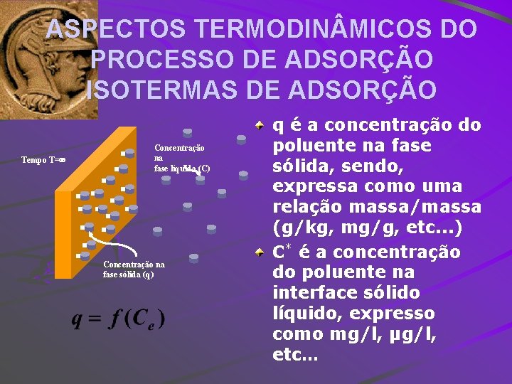 ASPECTOS TERMODIN MICOS DO PROCESSO DE ADSORÇÃO ISOTERMAS DE ADSORÇÃO Tempo T= Concentração na