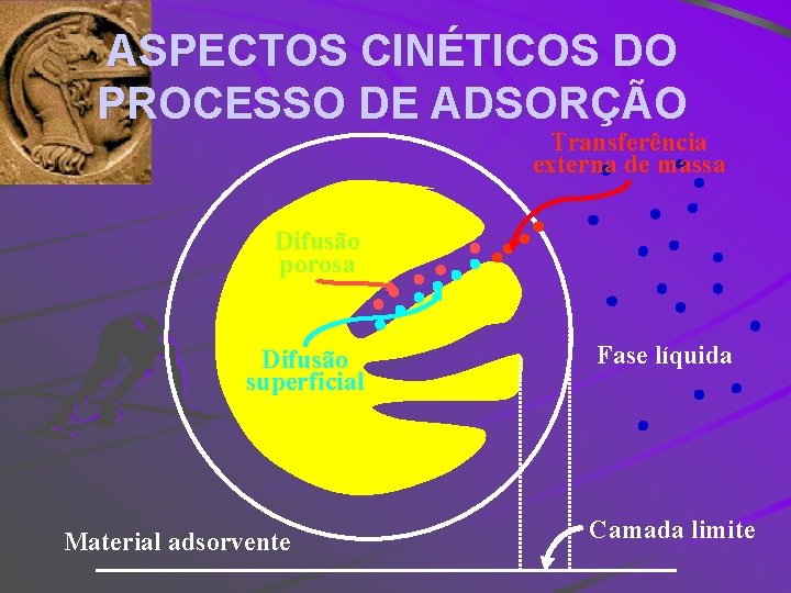 ASPECTOS CINÉTICOS DO PROCESSO DE ADSORÇÃO Transferência externa de massa Difusão porosa Difusão superficial