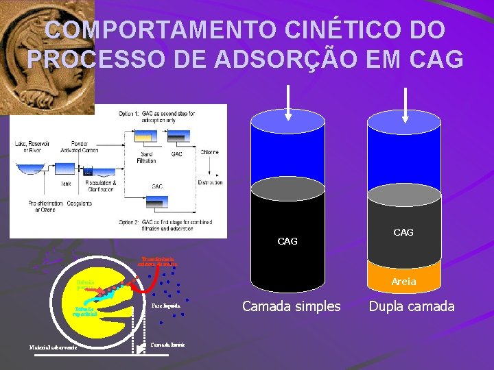 COMPORTAMENTO CINÉTICO DO PROCESSO DE ADSORÇÃO EM CAG CAG Transferência externa de massa Areia