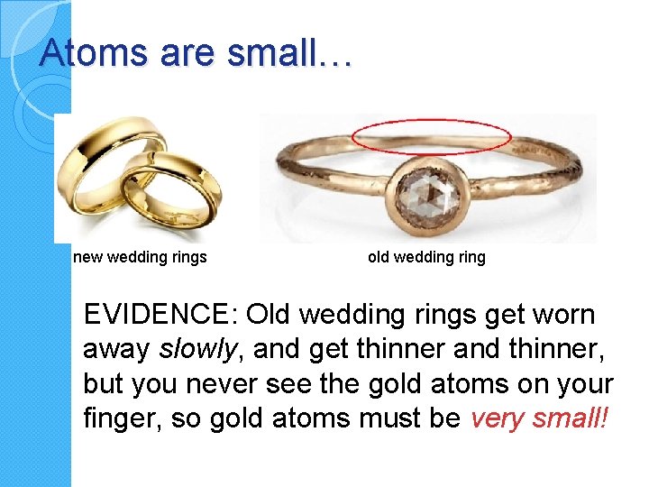 Atoms are small… new wedding rings old wedding ring EVIDENCE: Old wedding rings get