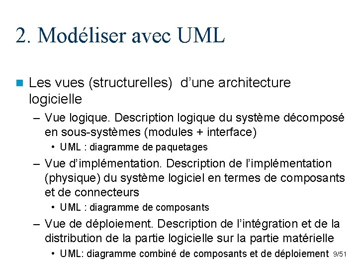 2. Modéliser avec UML n Les vues (structurelles) d’une architecture logicielle – Vue logique.