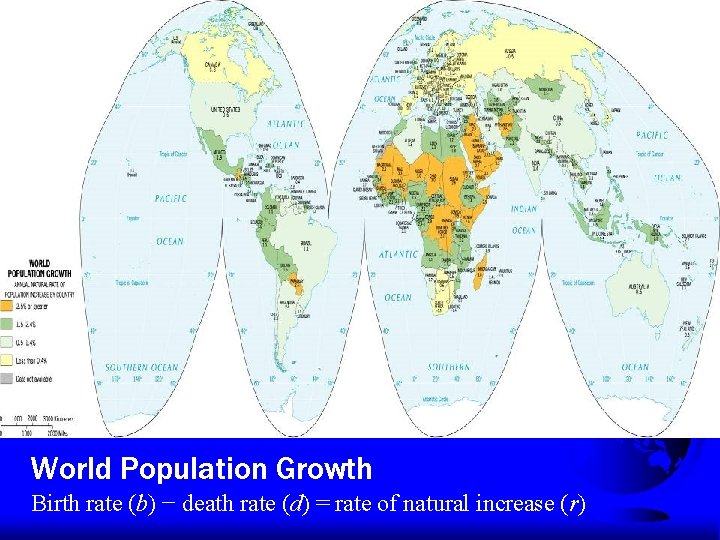 World Population Growth Birth rate (b) − death rate (d) = rate of natural World Population Growth Birth rate (b) − death rate (d) = rate of natural