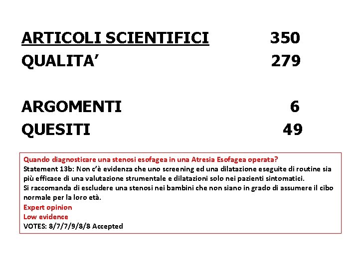 ARTICOLI SCIENTIFICI QUALITA’ ARGOMENTI QUESITI 350 279 6 49 Quando diagnosticare una stenosi esofagea