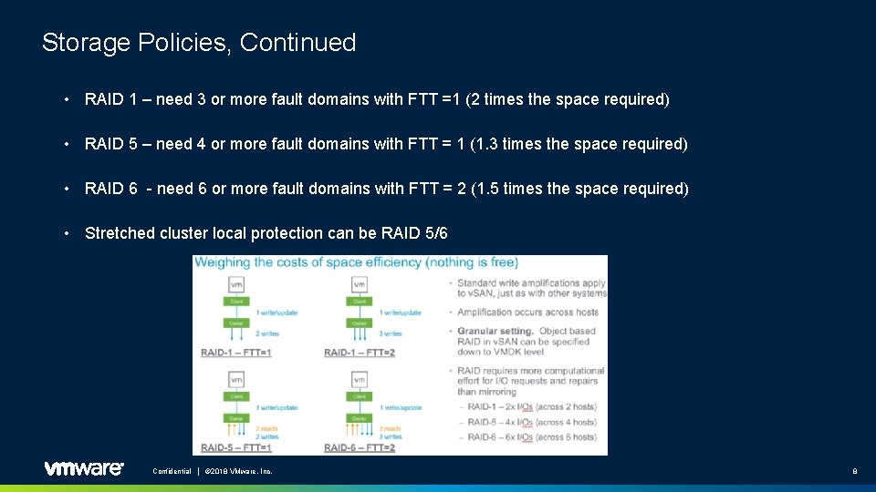 Storage Policies, Continued • RAID 1 – need 3 or more fault domains with