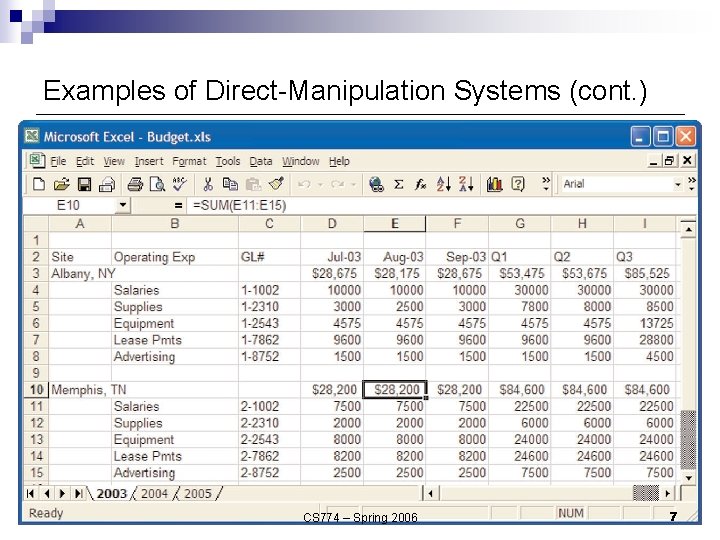 Examples of Direct-Manipulation Systems (cont. ) CS 774 – Spring 2006 7 