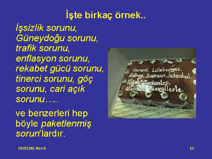 İşte birkaç örnek. . İşsizlik sorunu, Güneydoğu sorunu, trafik sorunu, enflasyon sorunu, rekabet gücü İşte birkaç örnek. . İşsizlik sorunu, Güneydoğu sorunu, trafik sorunu, enflasyon sorunu, rekabet gücü