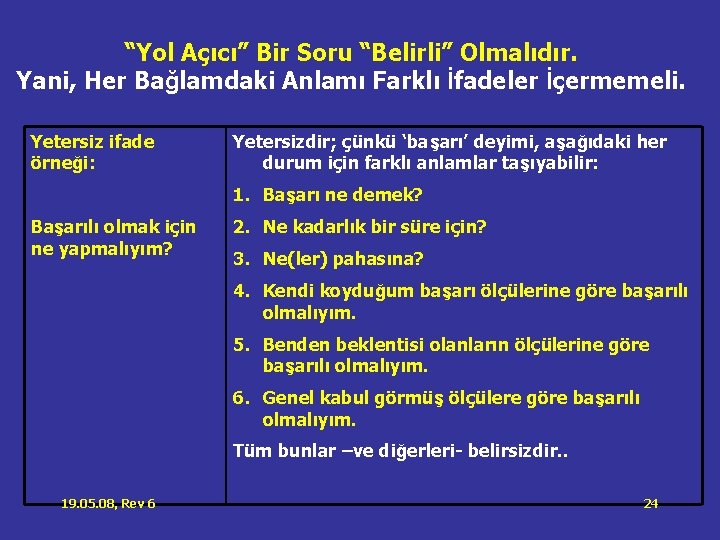 “Yol Açıcı” Bir Soru “Belirli” Olmalıdır. Yani, Her Bağlamdaki Anlamı Farklı İfadeler İçermemeli. Yetersiz “Yol Açıcı” Bir Soru “Belirli” Olmalıdır. Yani, Her Bağlamdaki Anlamı Farklı İfadeler İçermemeli. Yetersiz