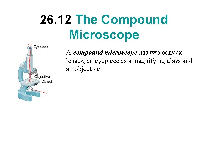 26. 12 The Compound Microscope A compound microscope has two convex lenses, an eyepiece