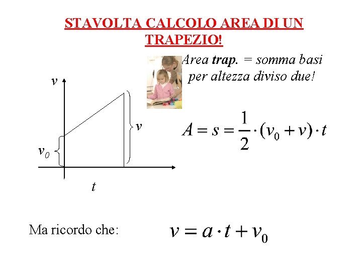 STAVOLTA CALCOLO AREA DI UN TRAPEZIO! Area trap. = somma basi per altezza diviso STAVOLTA CALCOLO AREA DI UN TRAPEZIO! Area trap. = somma basi per altezza diviso