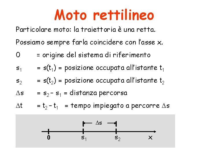 Moto rettilineo Particolare moto: la traiettoria è una retta. Possiamo sempre farla coincidere con Moto rettilineo Particolare moto: la traiettoria è una retta. Possiamo sempre farla coincidere con