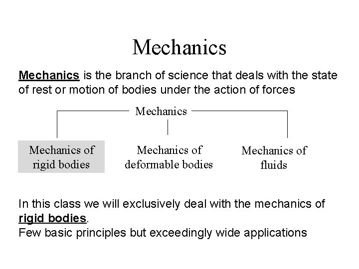 Mechanics is the branch of science that deals with the state of rest or