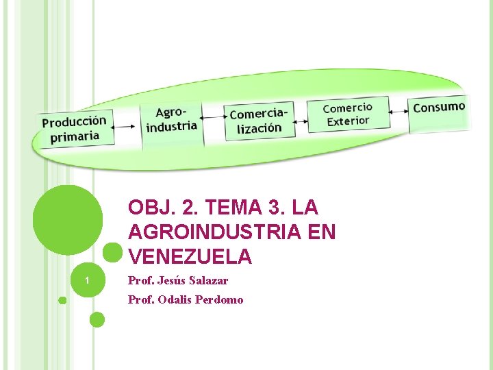 OBJ. 2. TEMA 3. LA AGROINDUSTRIA EN VENEZUELA 1 Prof. Jesús Salazar Prof. Odalis
