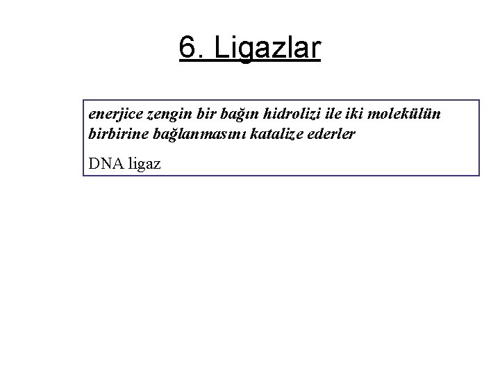 6. Ligazlar enerjice zengin bir bağın hidrolizi ile iki molekülün birbirine bağlanmasını katalize ederler