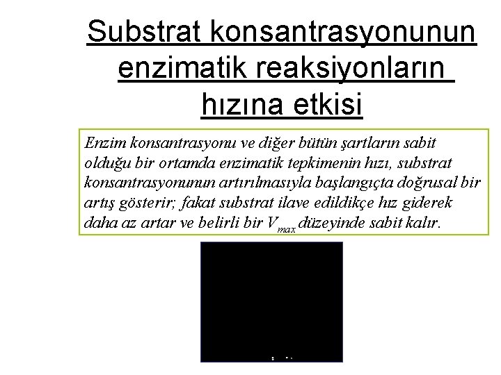 Substrat konsantrasyonunun enzimatik reaksiyonların hızına etkisi Enzim konsantrasyonu ve diğer bütün şartların sabit olduğu