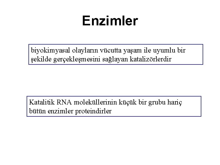 Enzimler biyokimyasal olayların vücutta yaşam ile uyumlu bir şekilde gerçekleşmesini sağlayan katalizörlerdir Katalitik RNA