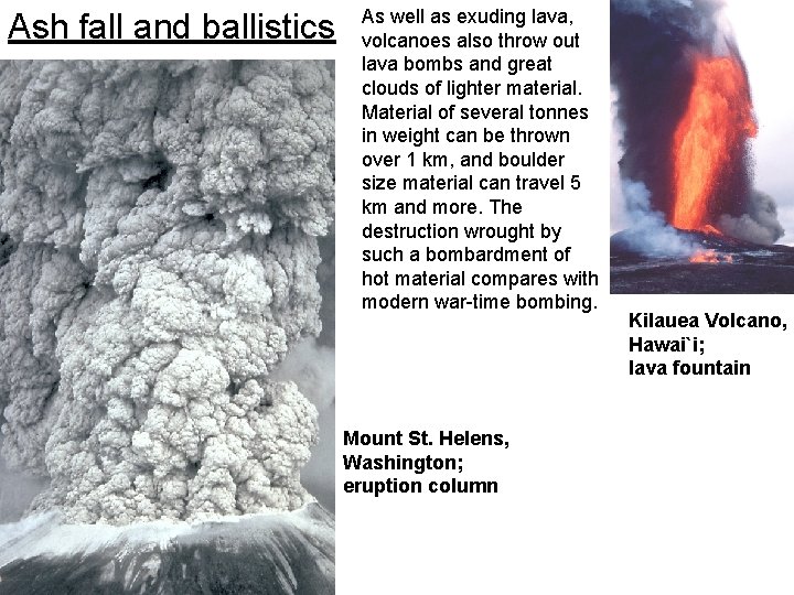 Ash fall and ballistics As well as exuding lava, volcanoes also throw out lava