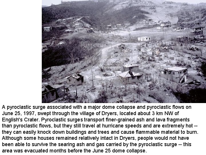 A pyroclastic surge associated with a major dome collapse and pyroclastic flows on June