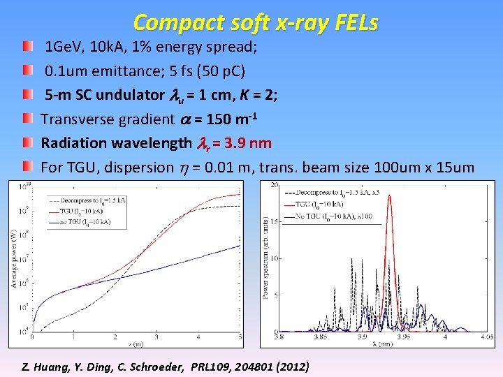 Compact soft x-ray FELs 1 Ge. V, 10 k. A, 1% energy spread; 0.