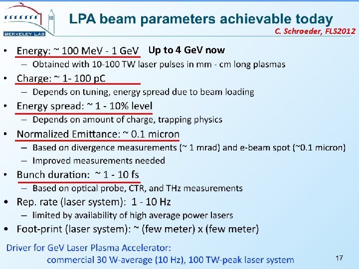 C. Schroeder, FLS 2012 Up to 4 Ge. V now 