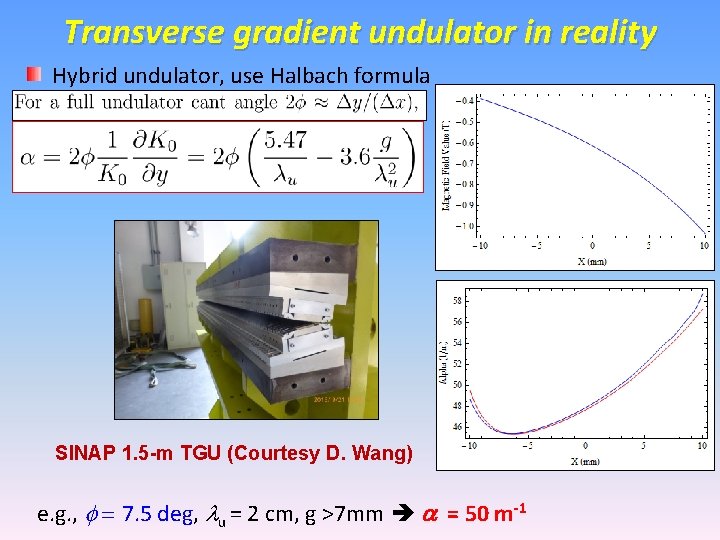 Transverse gradient undulator in reality Hybrid undulator, use Halbach formula SINAP 1. 5 -m