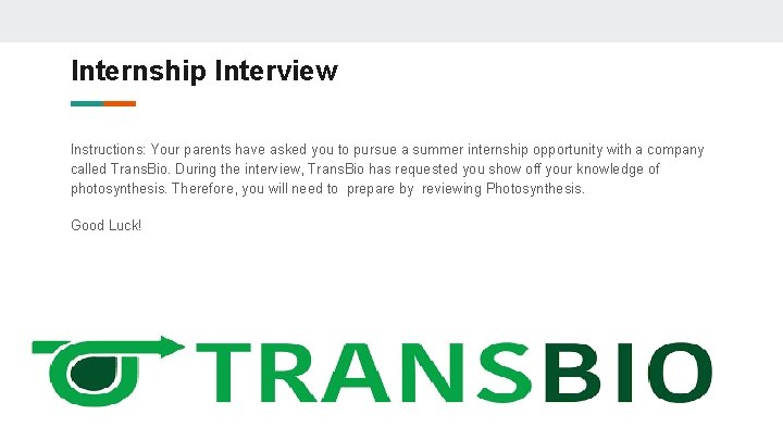 Internship Interview Instructions: Your parents have asked you to pursue a summer internship opportunity