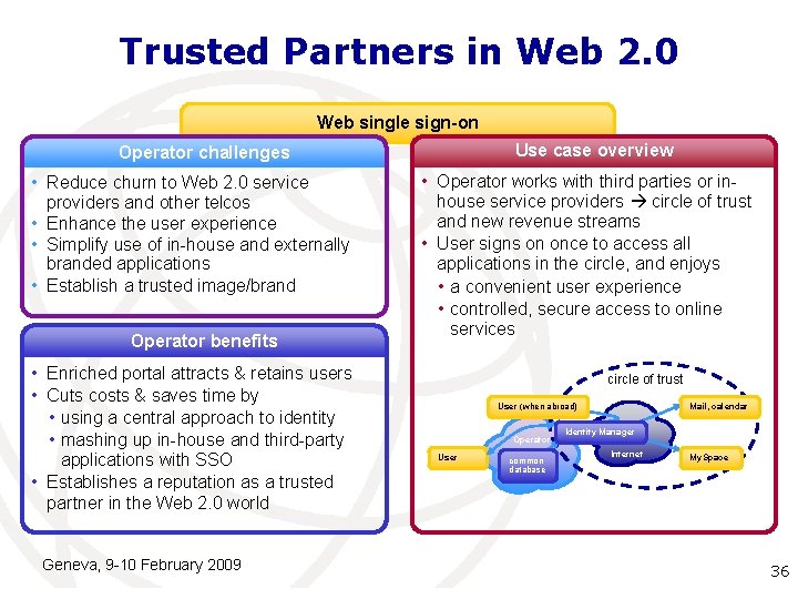 Trusted Partners in Web 2. 0 Web single sign-on Use case overview Operator challenges Trusted Partners in Web 2. 0 Web single sign-on Use case overview Operator challenges