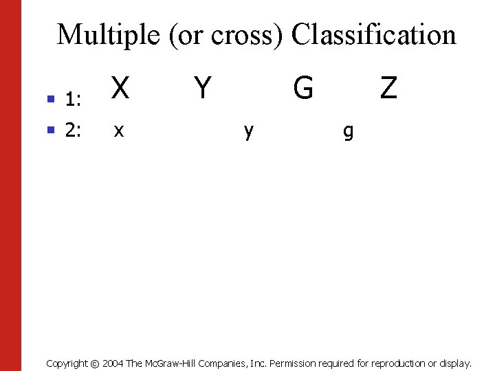 Multiple (or cross) Classification n 1: X n 2: x Y G y Z