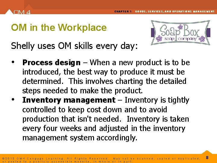 CHAPTER 1 GOODS, SERVICES, AND OPERATIONS MANAGEMENT OM in the Workplace Shelly uses OM