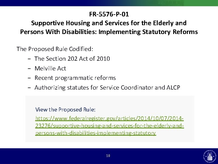 FR-5576 -P-01 Supportive Housing and Services for the Elderly and Persons With Disabilities: Implementing