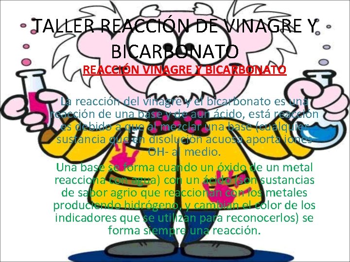 TALLER REACCIN DE VINAGRE Y BICARBONATO REACCIN VINAGRE