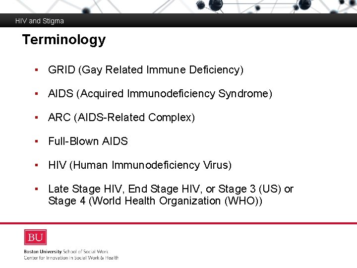 HIV and Stigma Terminology Boston University Slideshow Title Goes Here ▪ GRID (Gay Related