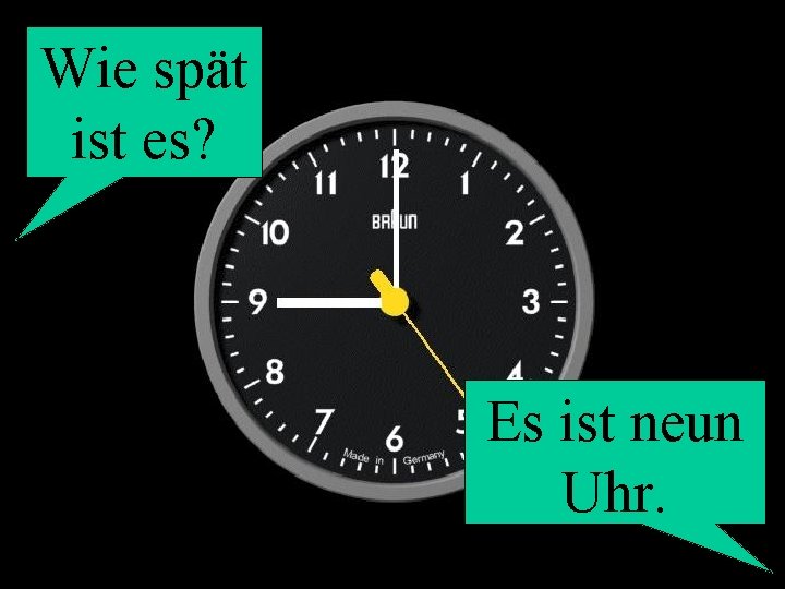 Wie spät ist es? Es ist neun Uhr. 