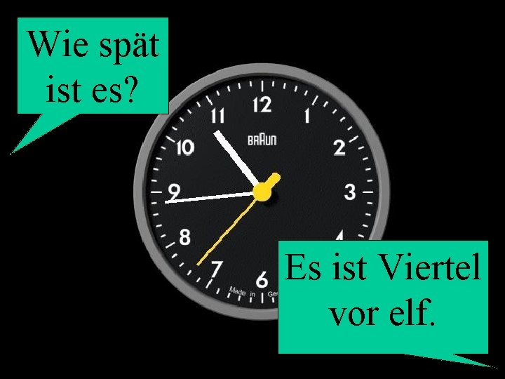 Wie spät ist es? Es ist Viertel vor elf. 