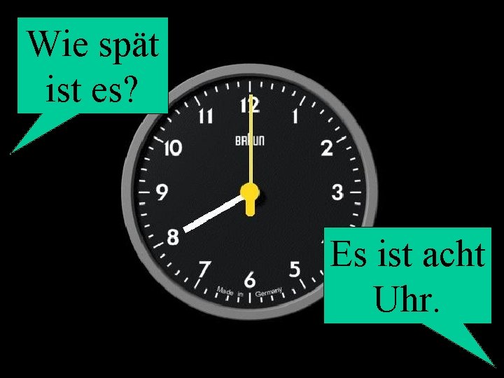 Wie spät ist es? Es ist acht Uhr. 