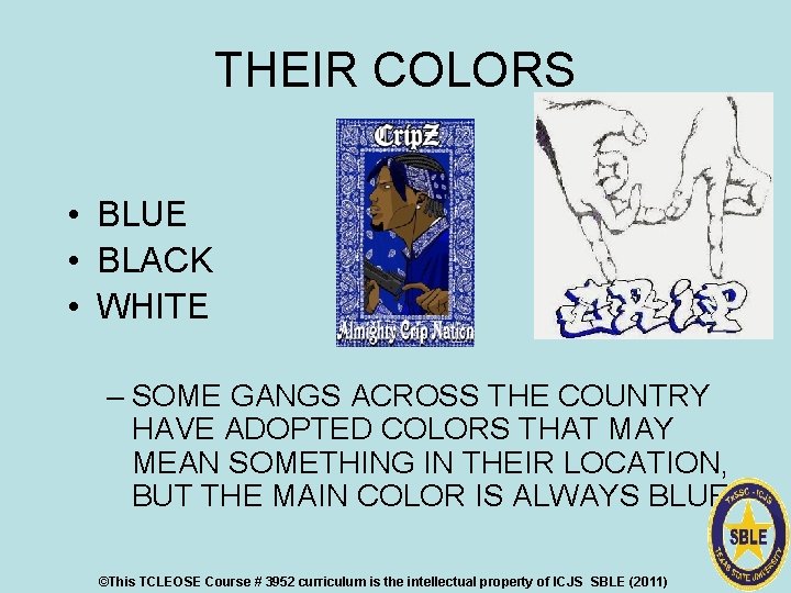 THEIR COLORS • BLUE • BLACK • WHITE – SOME GANGS ACROSS THE COUNTRY