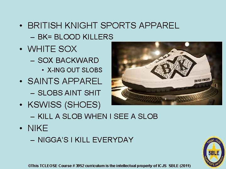  • BRITISH KNIGHT SPORTS APPAREL – BK= BLOOD KILLERS • WHITE SOX –