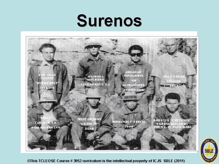 Surenos ©This TCLEOSE Course # 3952 curriculum is the intellectual property of ICJS SBLE