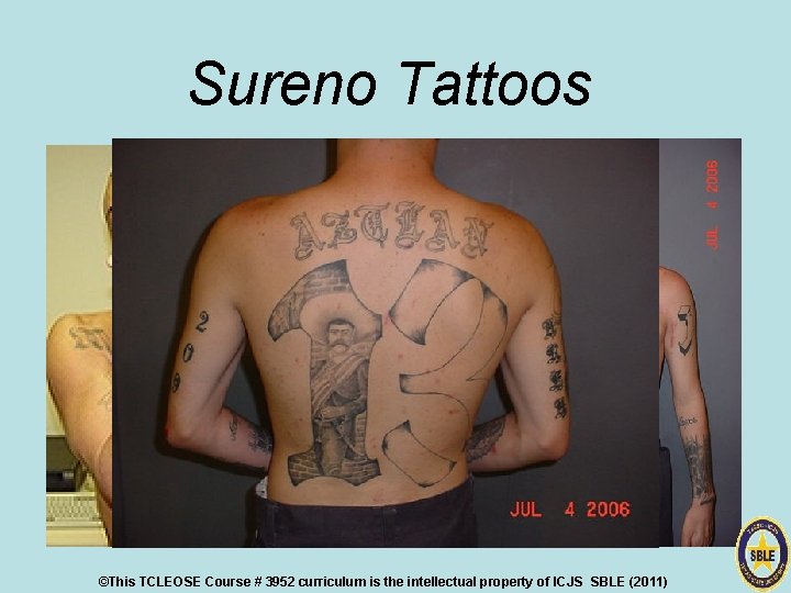 Sureno Tattoos ©This TCLEOSE Course # 3952 curriculum is the intellectual property of ICJS