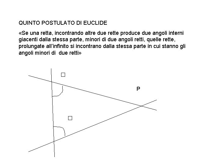 QUINTO POSTULATO DI EUCLIDE «Se una retta, incontrando altre due rette produce due angoli