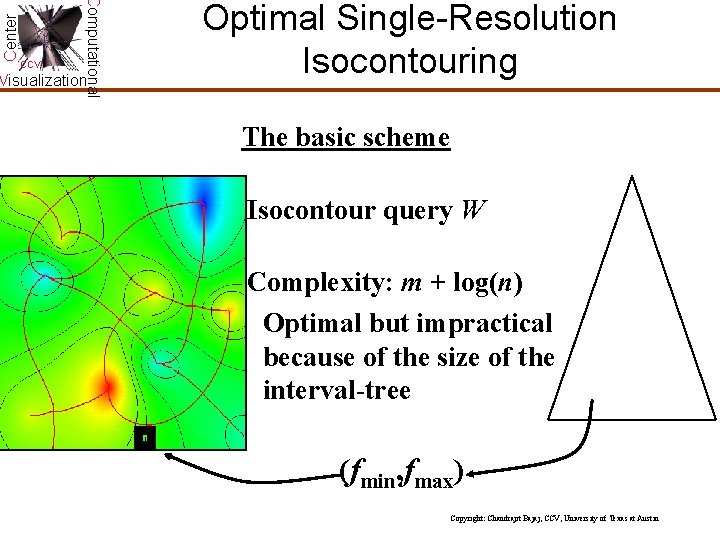 Center Computational CCV Visualization Optimal Single-Resolution Isocontouring The basic scheme Isocontour query W Complexity: Center Computational CCV Visualization Optimal Single-Resolution Isocontouring The basic scheme Isocontour query W Complexity: