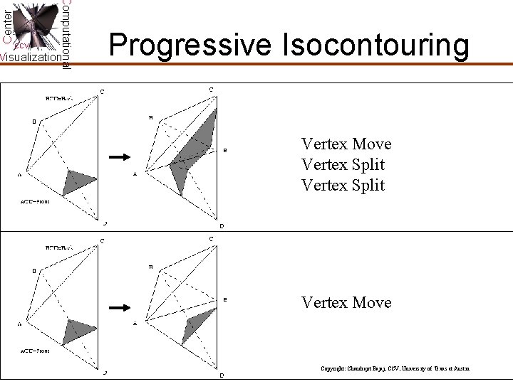 Center Computational CCV Visualization Progressive Isocontouring Vertex Move Vertex Split Vertex Move Copyright: Chandrajit Center Computational CCV Visualization Progressive Isocontouring Vertex Move Vertex Split Vertex Move Copyright: Chandrajit